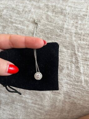 Silver Mini Crescent Pendant Necklace with Black Velvet Pouch